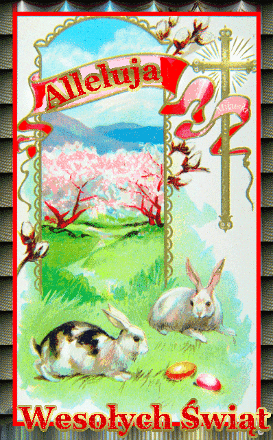 Brokatowa kartka z zajączkami Alleluja